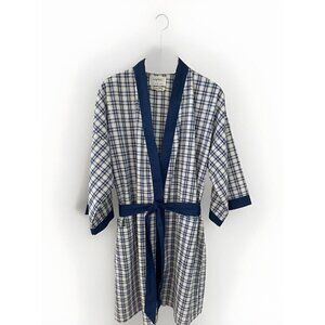 Vintage 60s ROYTEX Robe Modern Living Kimono Navy White Plaid Lounge Playboy